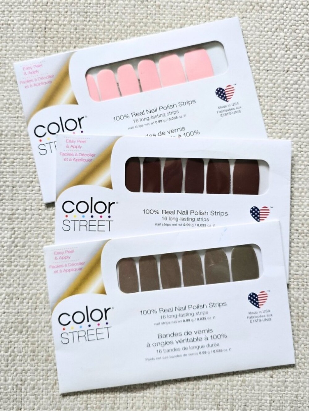 Color Street Real Nail Polish Strips Himalayan Salt, Cocoa Craving, Stay Golden